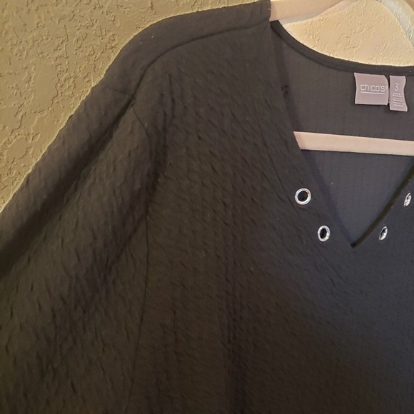 Chicos Size 3 Or XL/16 Black Soft Textured Tunic Metal Grommets - Picture 2 of 13